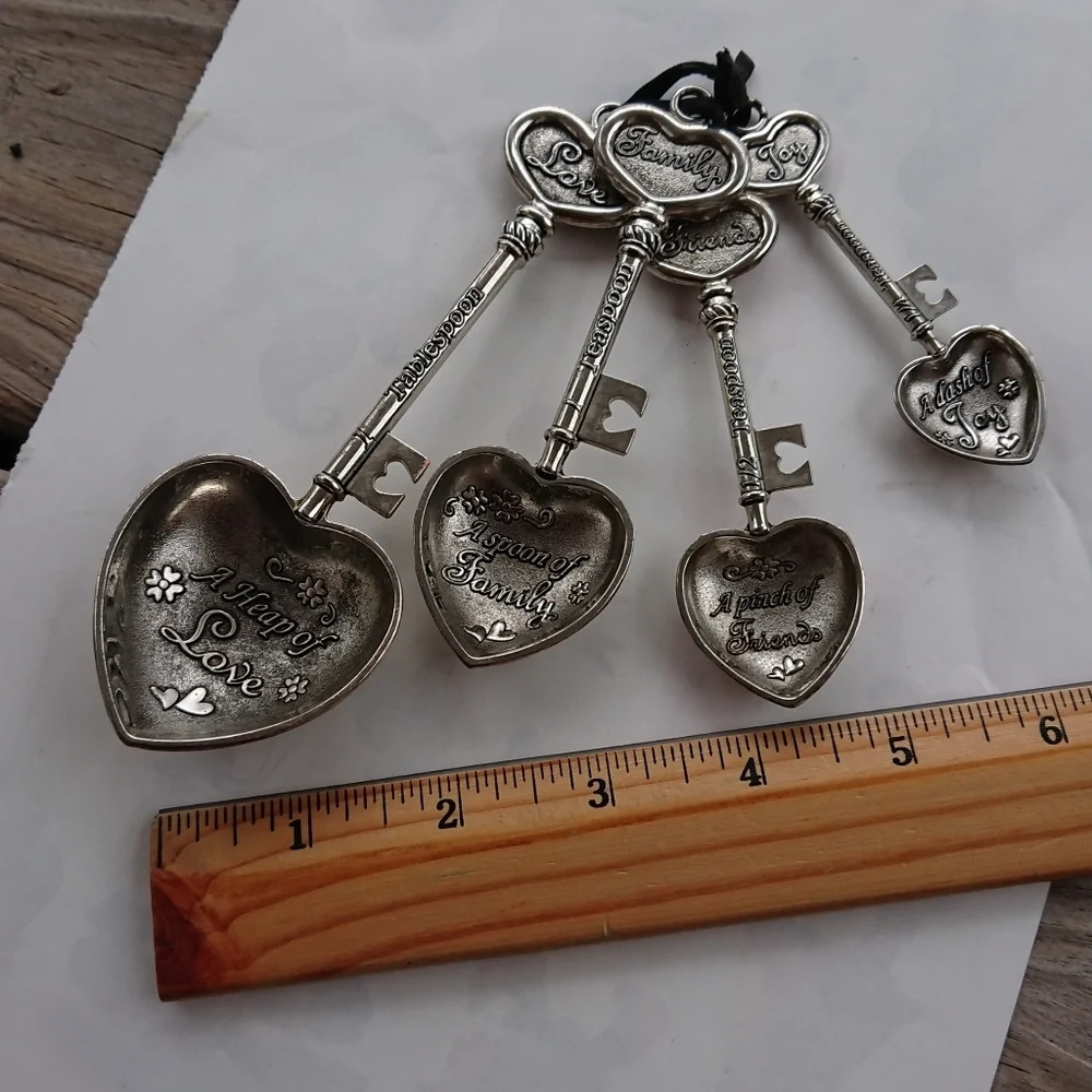 4 Measuring Spoons- Key Hearts Silver Tone